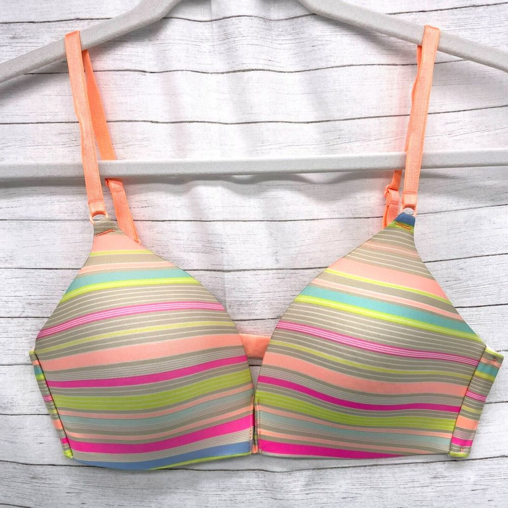 Victoria's Secret VS Womens No Wire Wireless Lined Bra Size 34C Striped